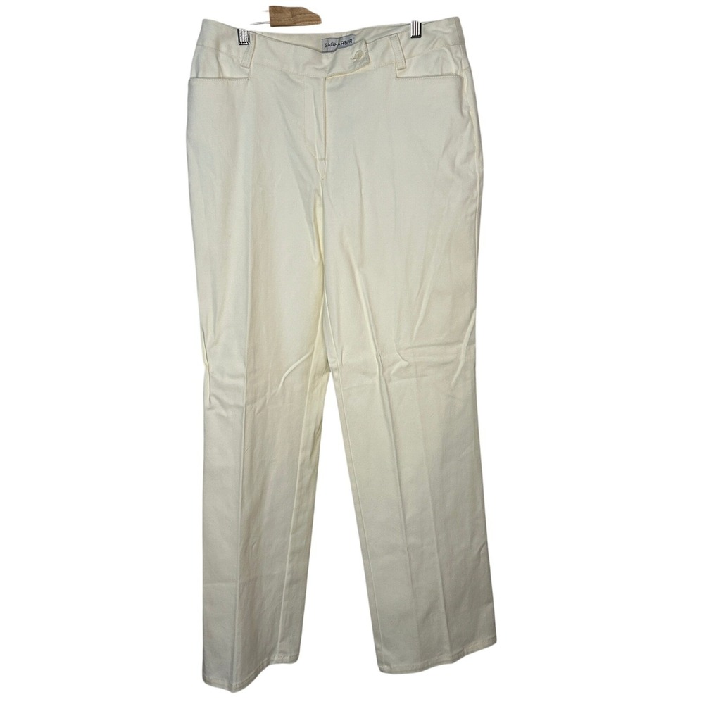 Sag Harbor Cream Straight Leg Cotton Stretch Dress Pants 8 H83313 Minimal Office